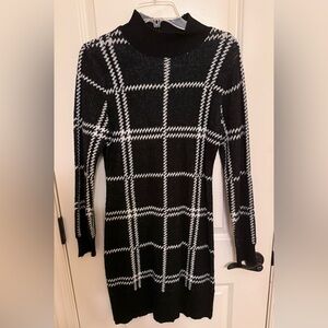 Elegant Black and White Checkered Women's Sweater Dress